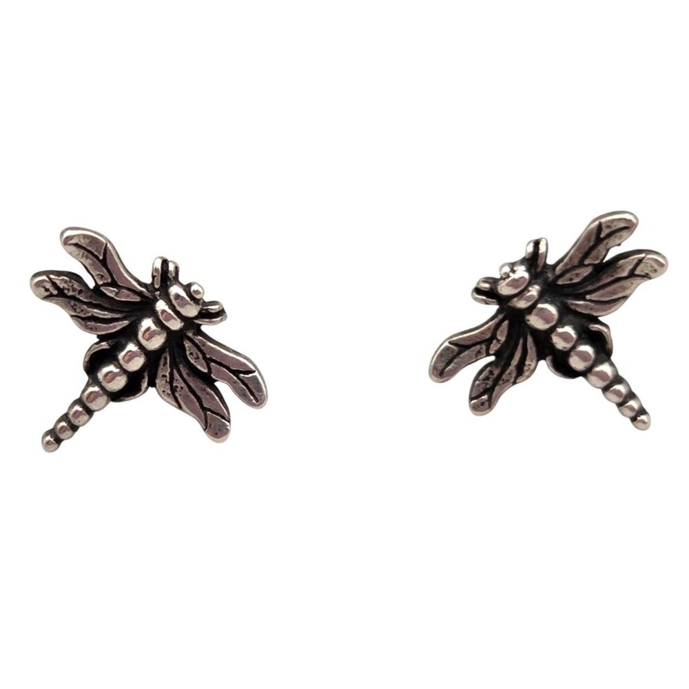 Sterling Silver Dragonfly Stud Earrings Detailed Insect Design Tiny